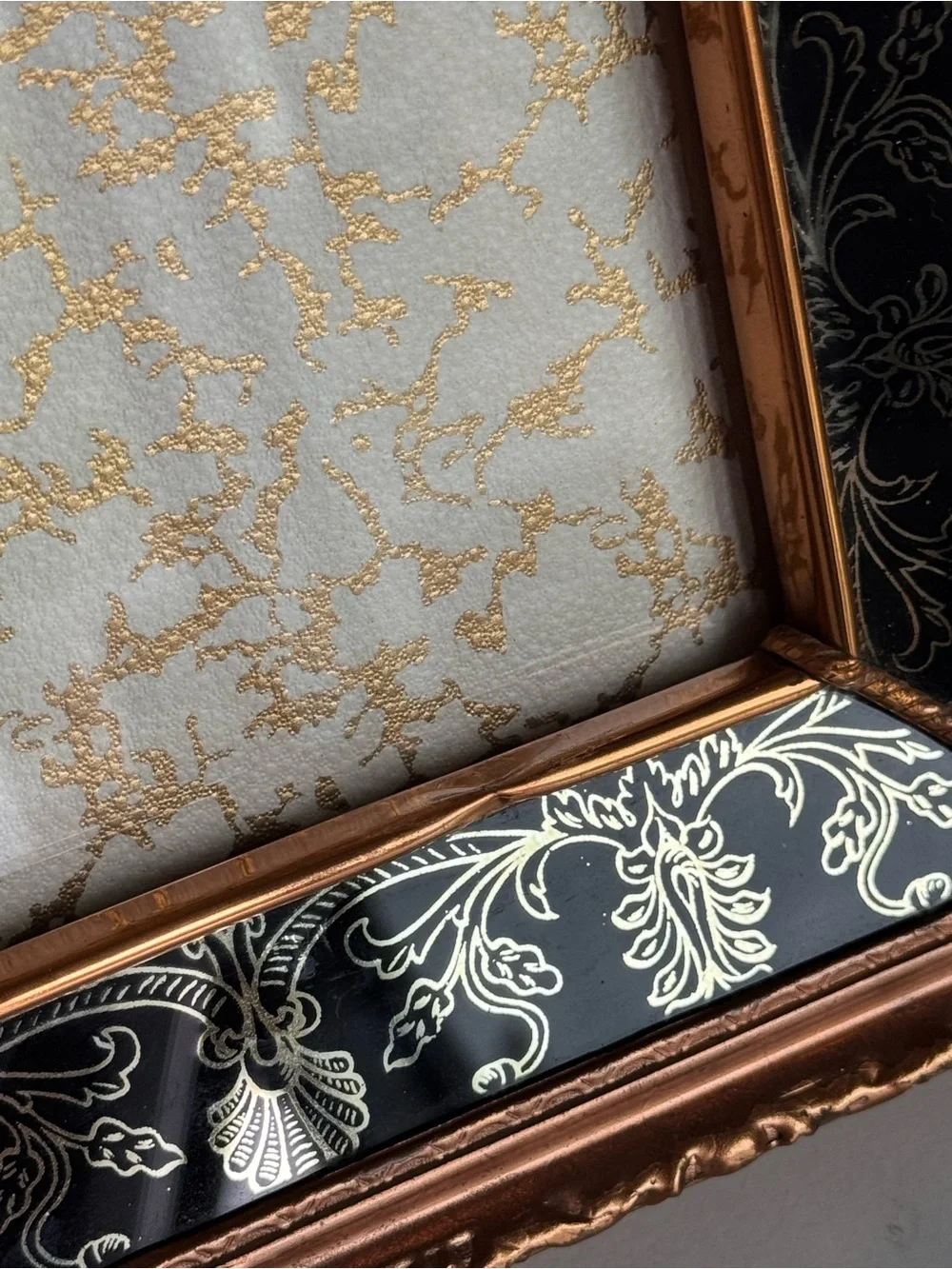 Vintage / Antique MB Italia Mid Century Glass Photo Frame Ornate Brass Black